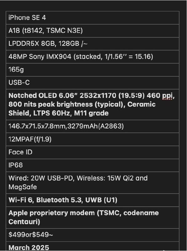 苍溪苹果手机维修分享iPhone SE 4详细参数曝光 